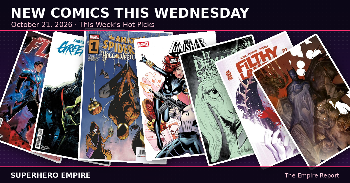 New Comics This Wednesday — October 21, 2026: this week's 7 Highlights covers fanned out, including Batman #14's Halloween glow-in-the-dark variant