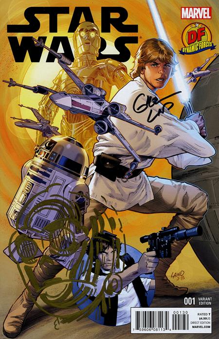 Df Star Wars #1 Df Variant Signed By Greg Land And Remarked By Ken Haeser With A Golden C3po Head Sketch
