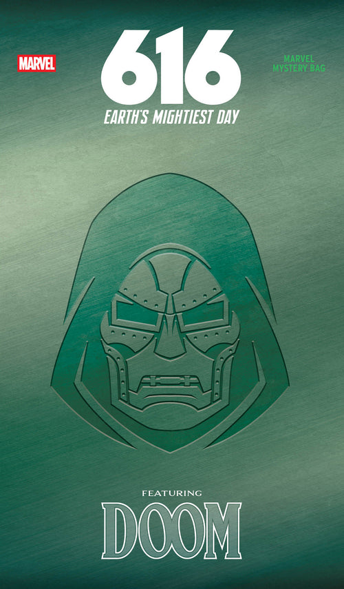 Marvel comic book cover featuring a helmet design on a green background with '616 Earth's Mightiest Day' text.
