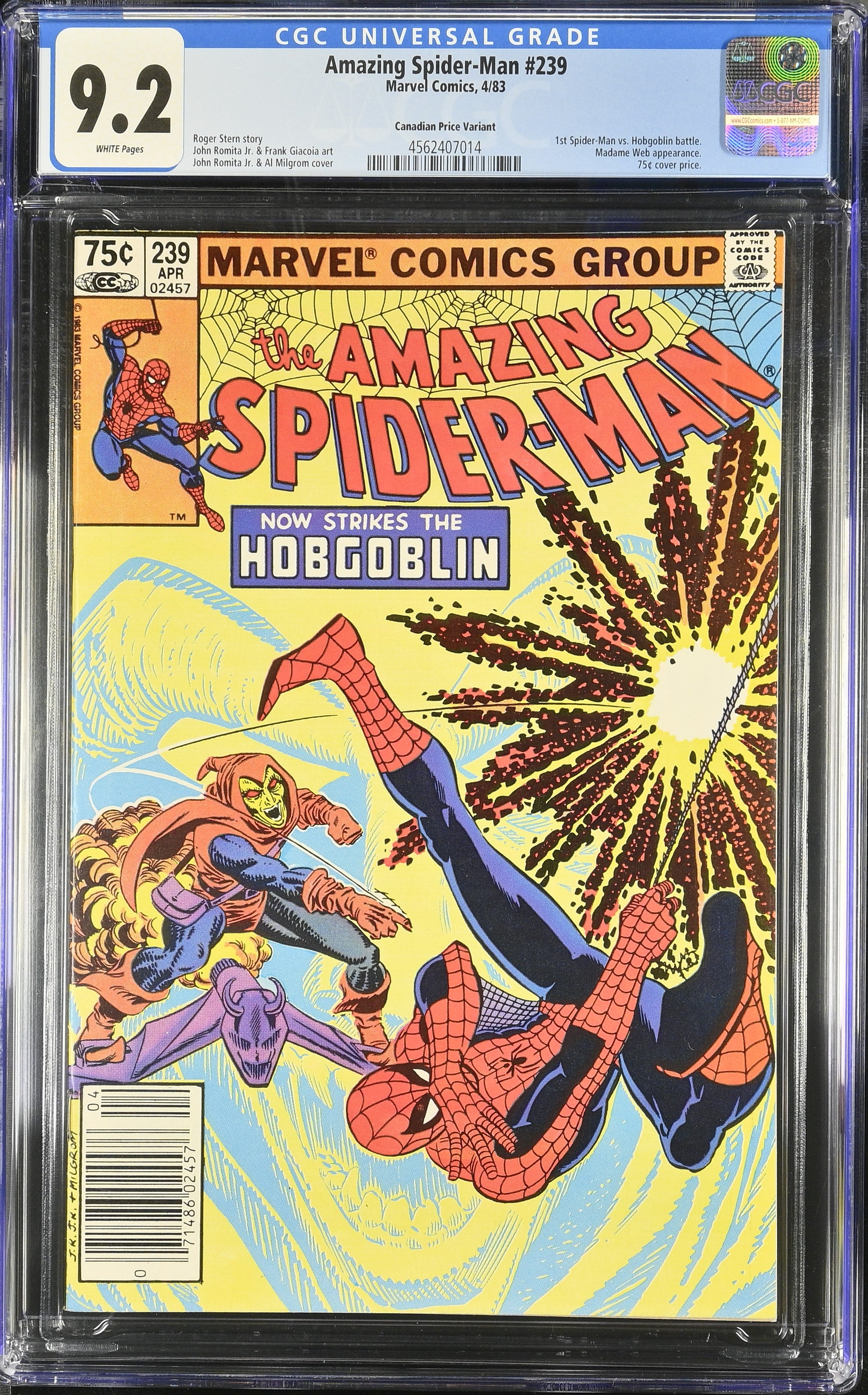 Amazing Spider-Man #239 (1983) CGC 9.2 - Canadian Price Variant