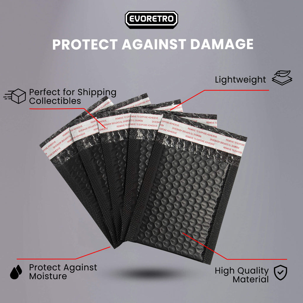 EVORETRO 50x Poly Bubble Mailers  6x10" – Black Protective Shipping Envelopes