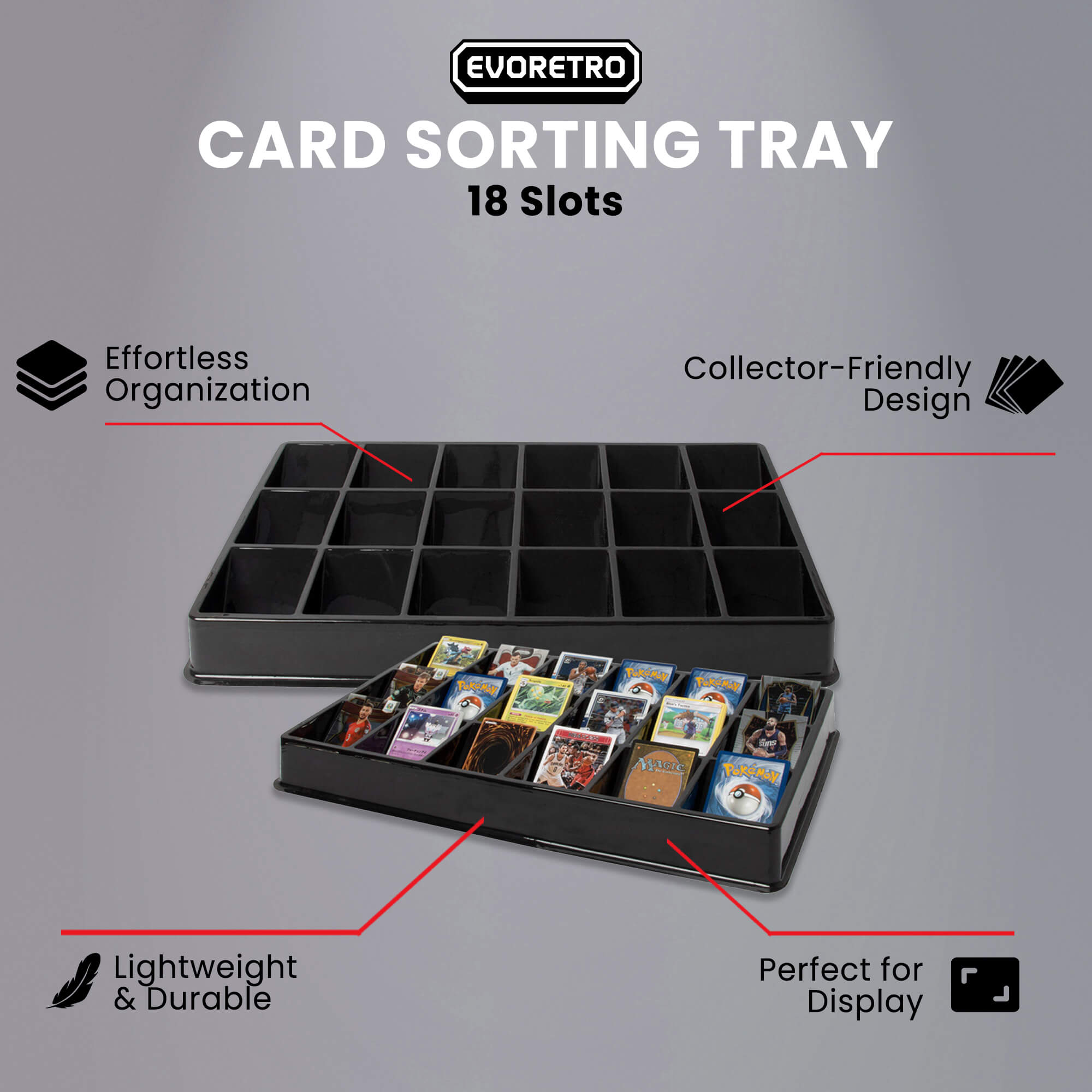 EVORETRO Card Sorting Tray – 18 Slots (Pack of 5)