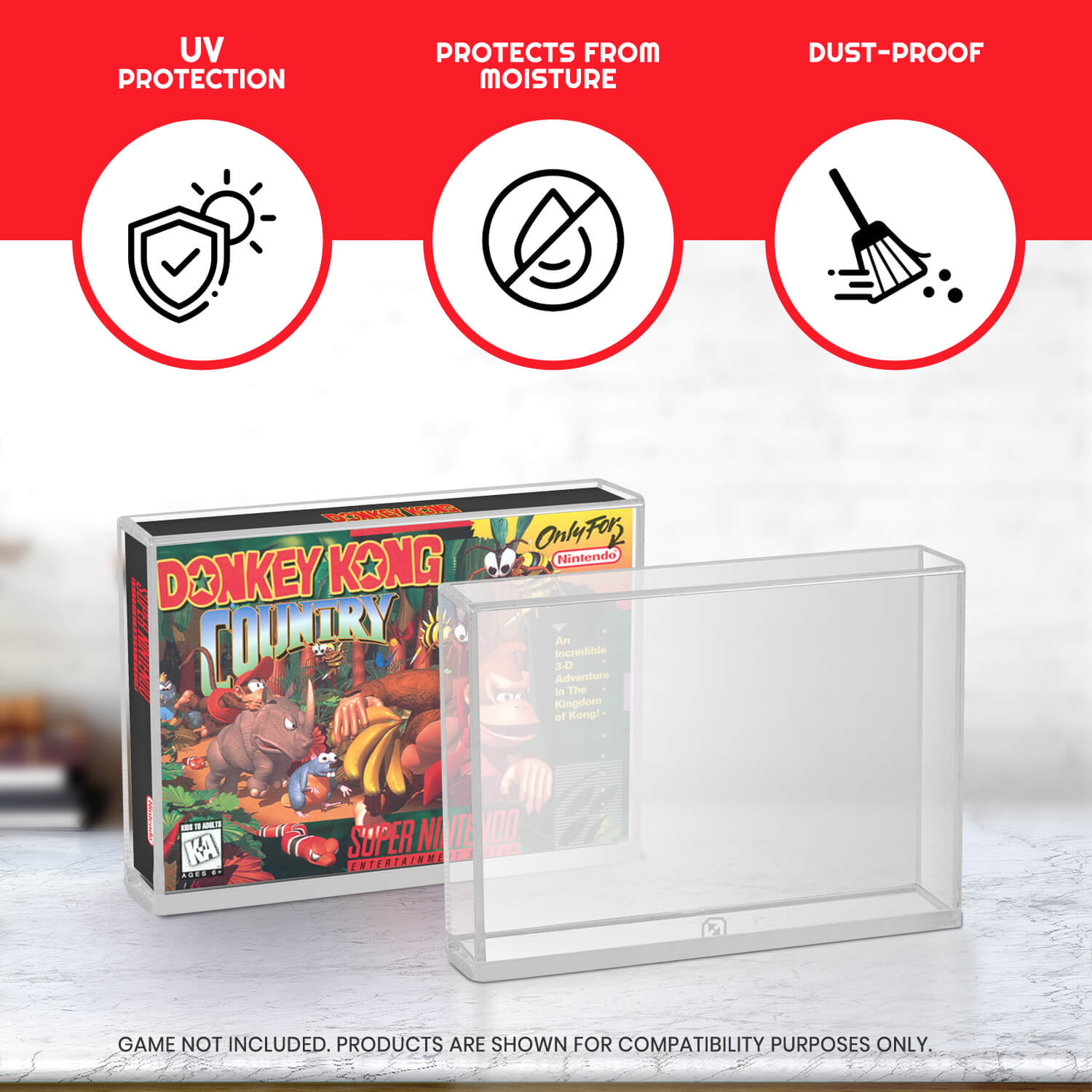 EVORETRO Acrylic Display Protector for SNES Games and N64 Game Box - Pack of 2