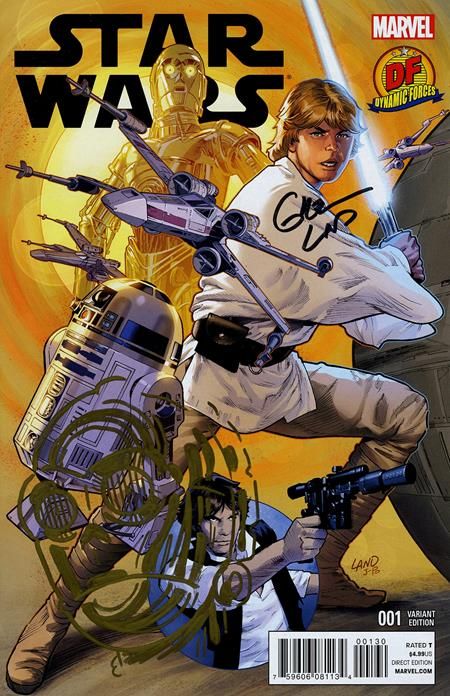 DF Star Wars #1 DF Variant Signed By Greg Land And Remarked By Ken Haeser With A Golden C3po Head Sketch