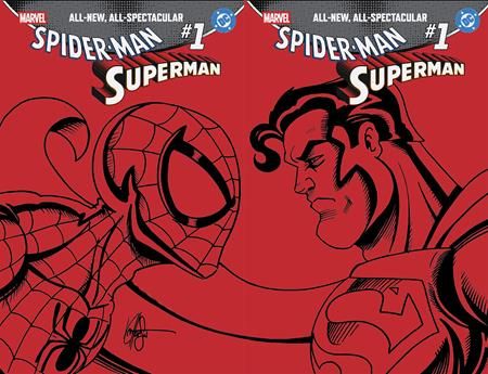 DF Marvel DC Spider-Man Superman #1 Red Blank Variant Two Cover Set Signed And Remarked By Ken Haeser With A Spider-Man Vs Superman Sketch